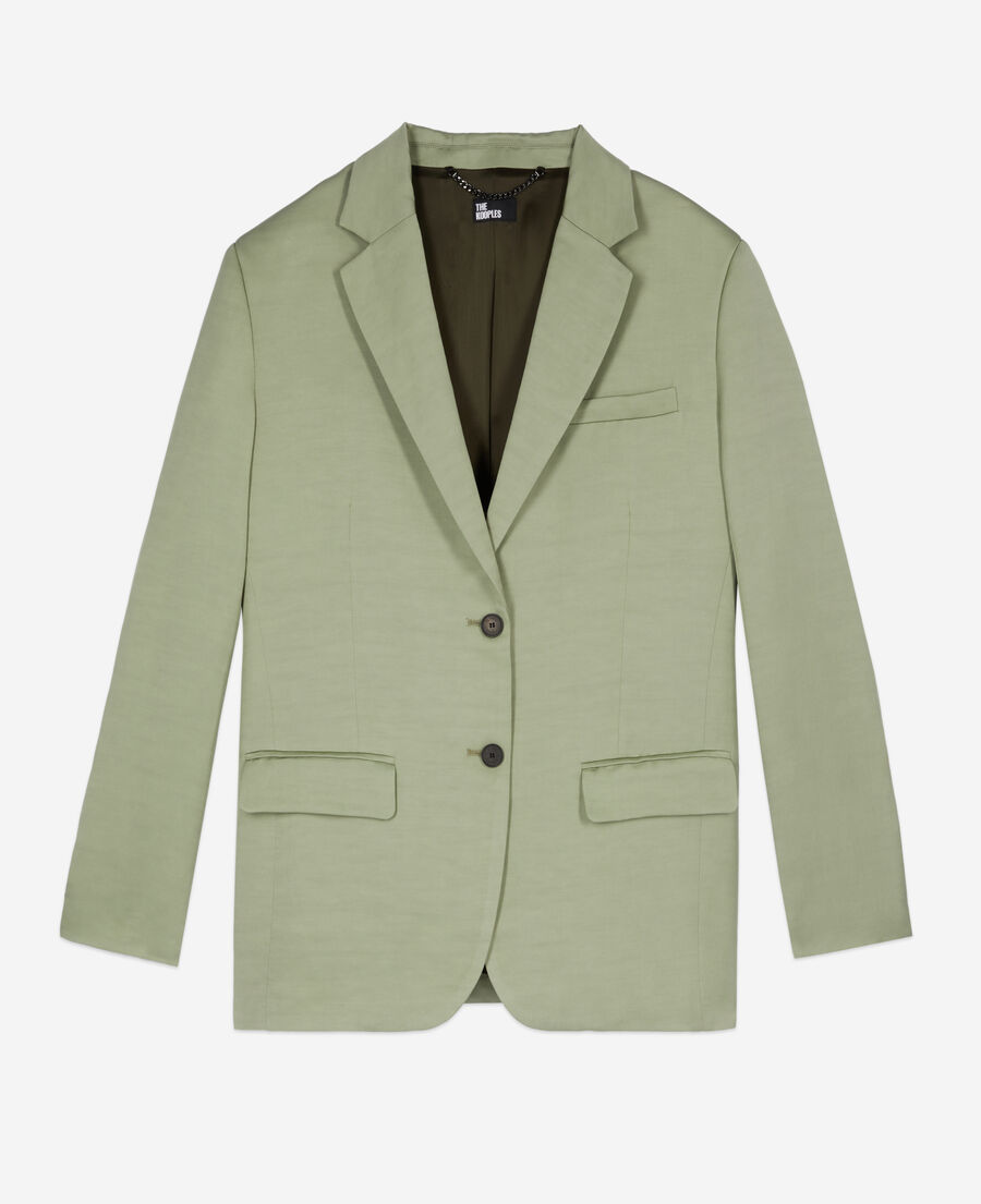 The Kooples FEMME KAKI GREY veste tailleur en lin vert clair