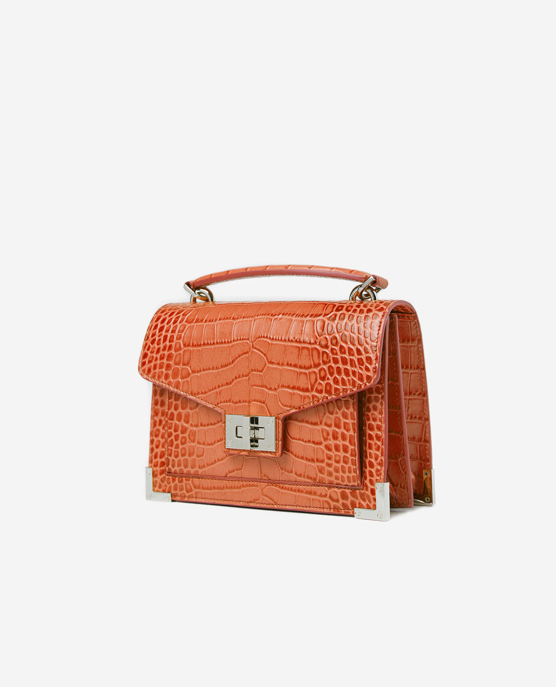 Emily mini orange croc print bag in leather The Kooples US