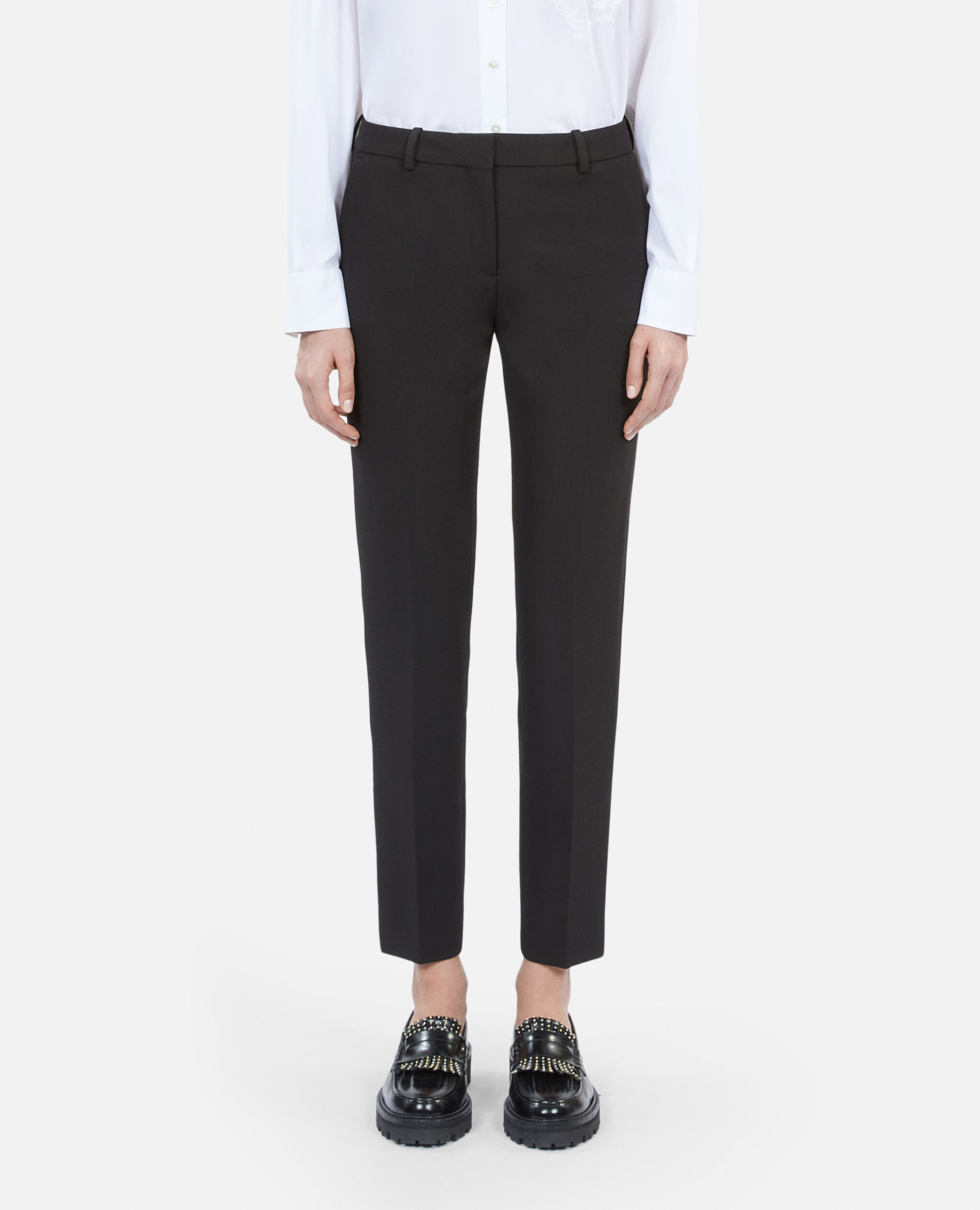 Black crepe suit pants straight tailored cut, BLACK, hi-res image number null