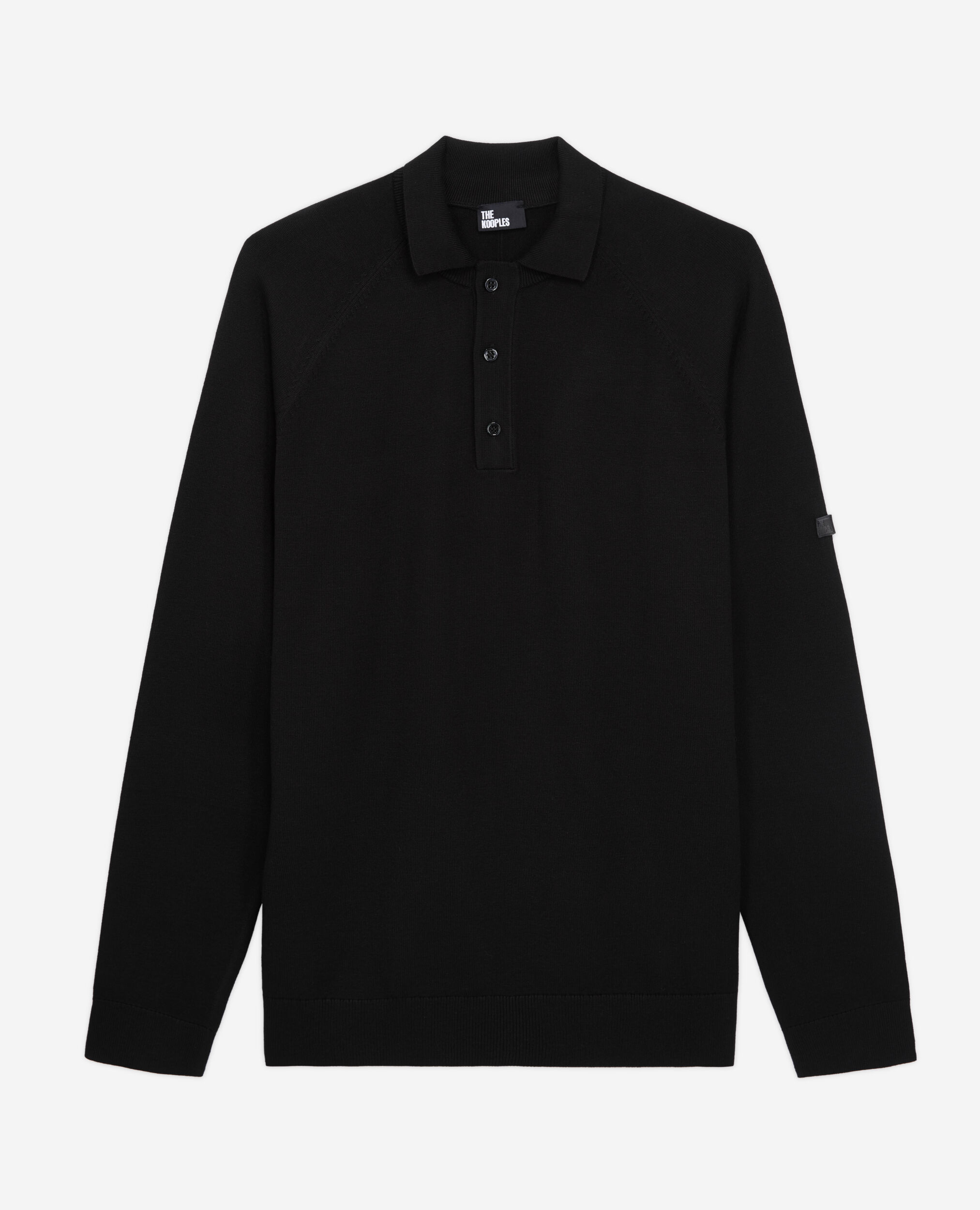 Black knit polo t-shirt, BLACK, hi-res image number null