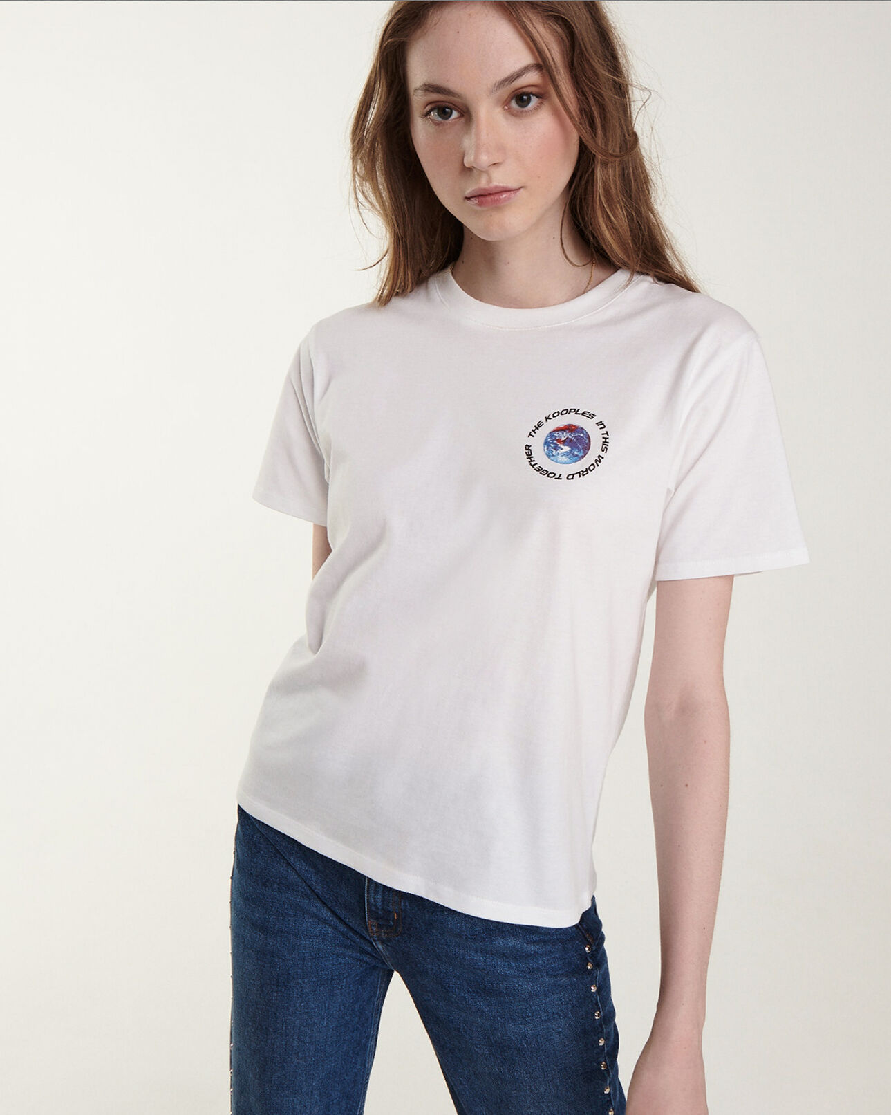 The Kooples WOMEN WHITE white cotton t-shirt with planet logo