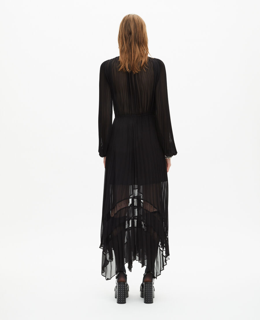 The Kooples DAMEN BLACK langes, schwarzes kleid mit plissierung