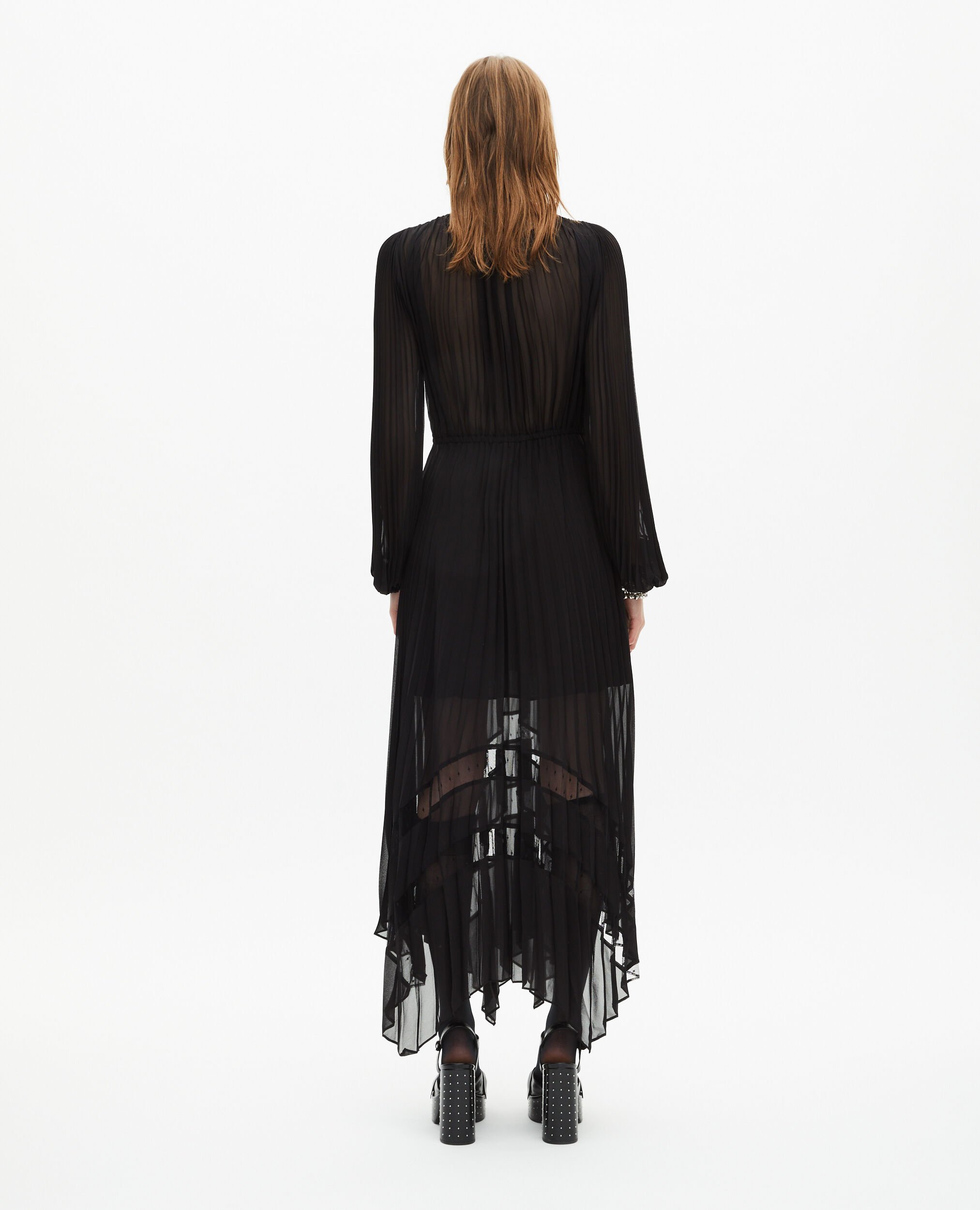 Vestido largo plisado negro, BLACK, hi-res image number null
