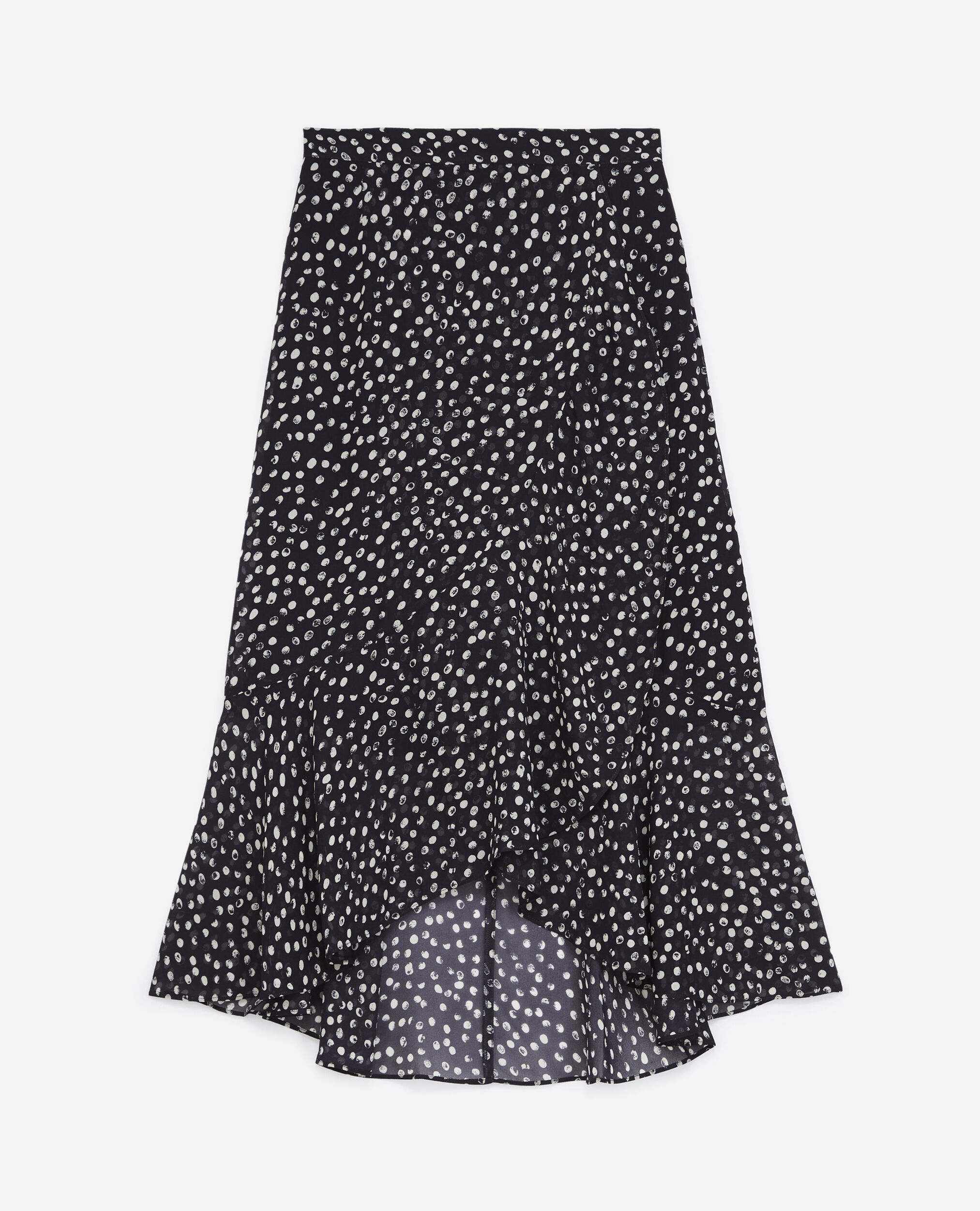 Long flowing navy blue skirt with polka dots, NAVY / WHITE, hi-res image number null