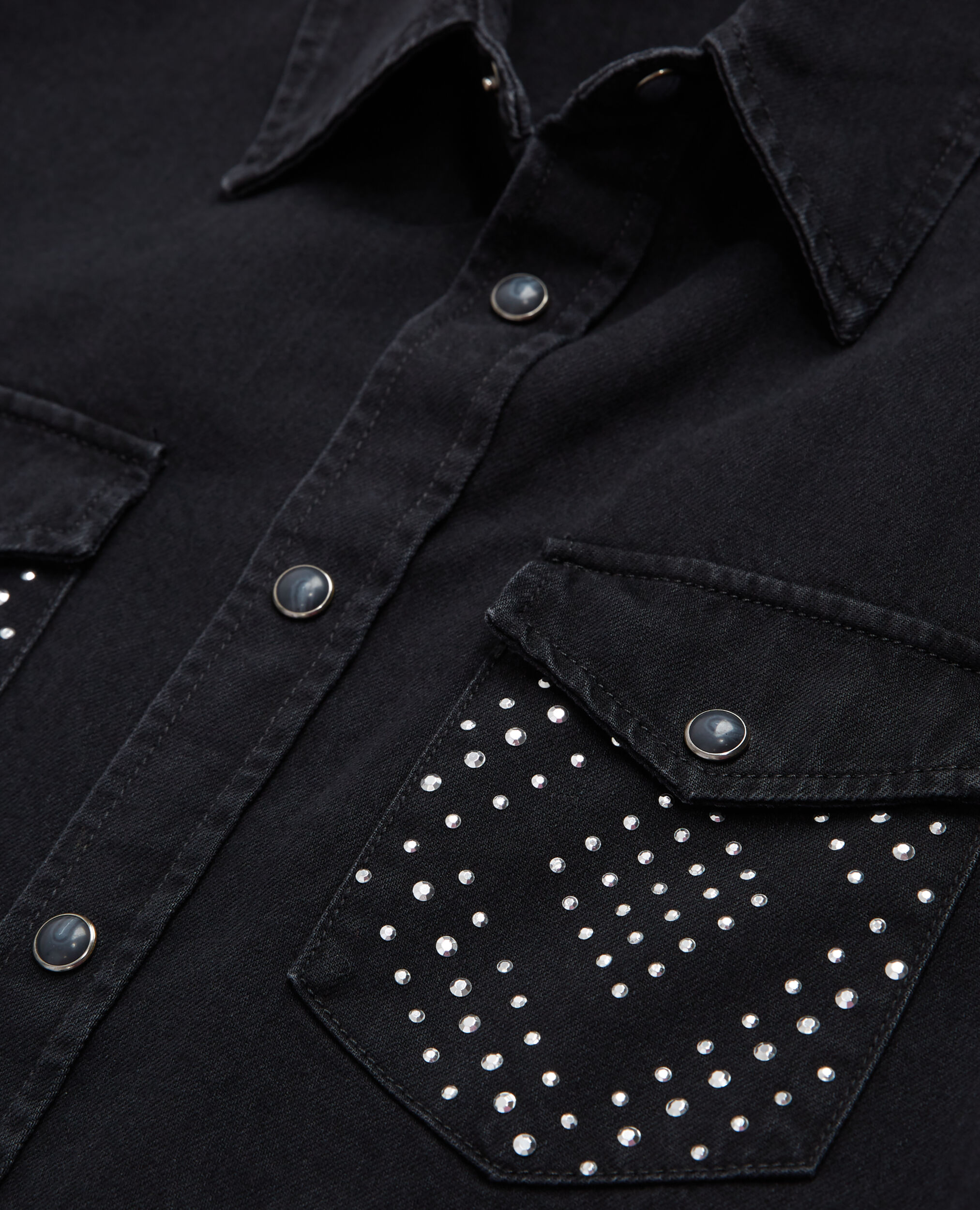 Schwarzes Hemd mit Nietendetails, BLACK WASHED, hi-res image number null