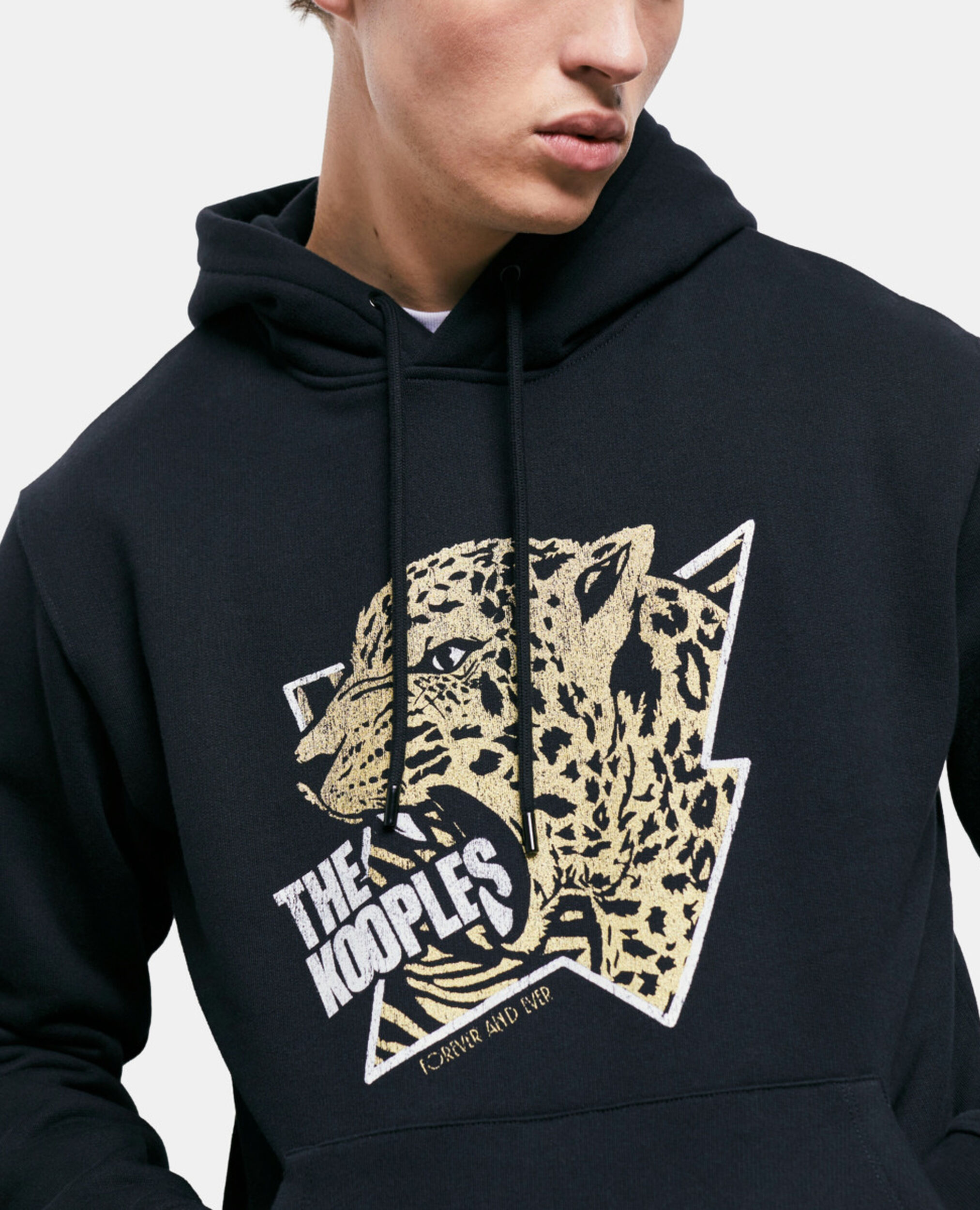 Kapuzensweatshirt mit Tiger-Siebdruck, BLACK-ANTIC GOLD, hi-res image number null