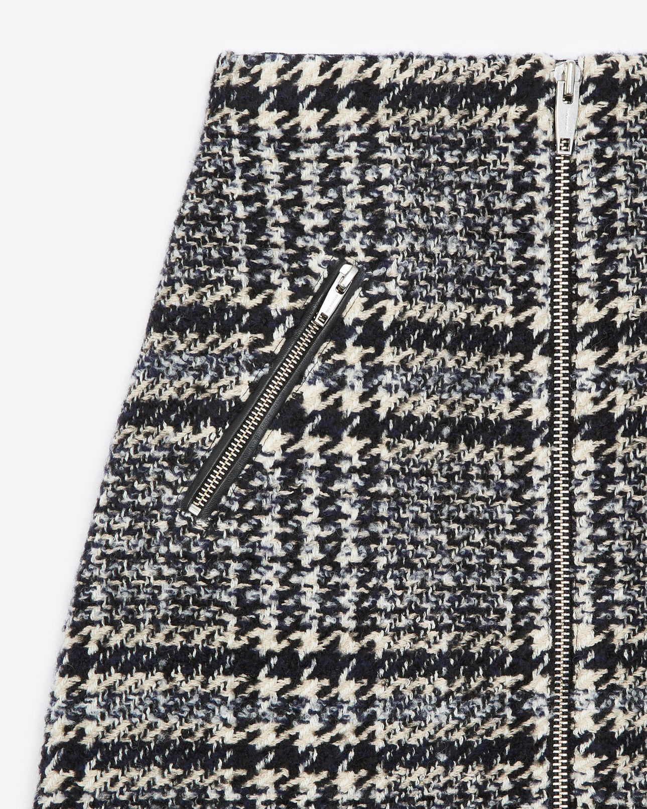 The Kooples WOMEN DARK NAVY short blue tweed skirt with leather detail