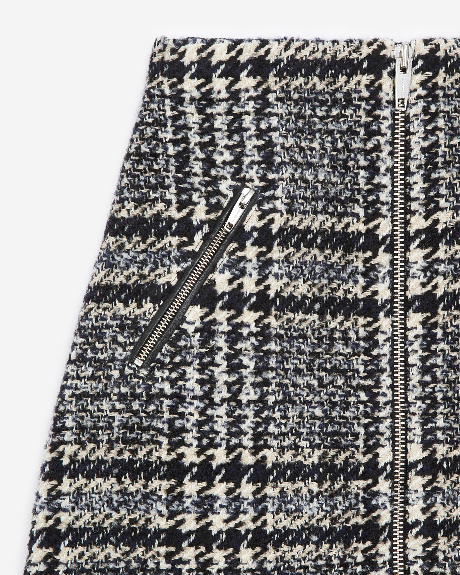 Short blue tweed skirt with leather detail, DARK NAVY, hi-res image number null