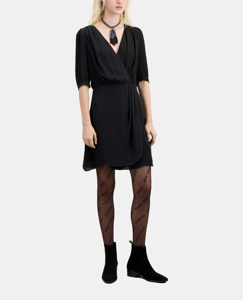 The Kooples FEMME BLACK robe courte noire en soie effet drapé