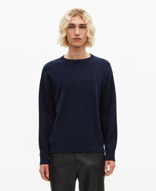 The Kooples MEN NAVY round-neck sweater in navy double-faced wool