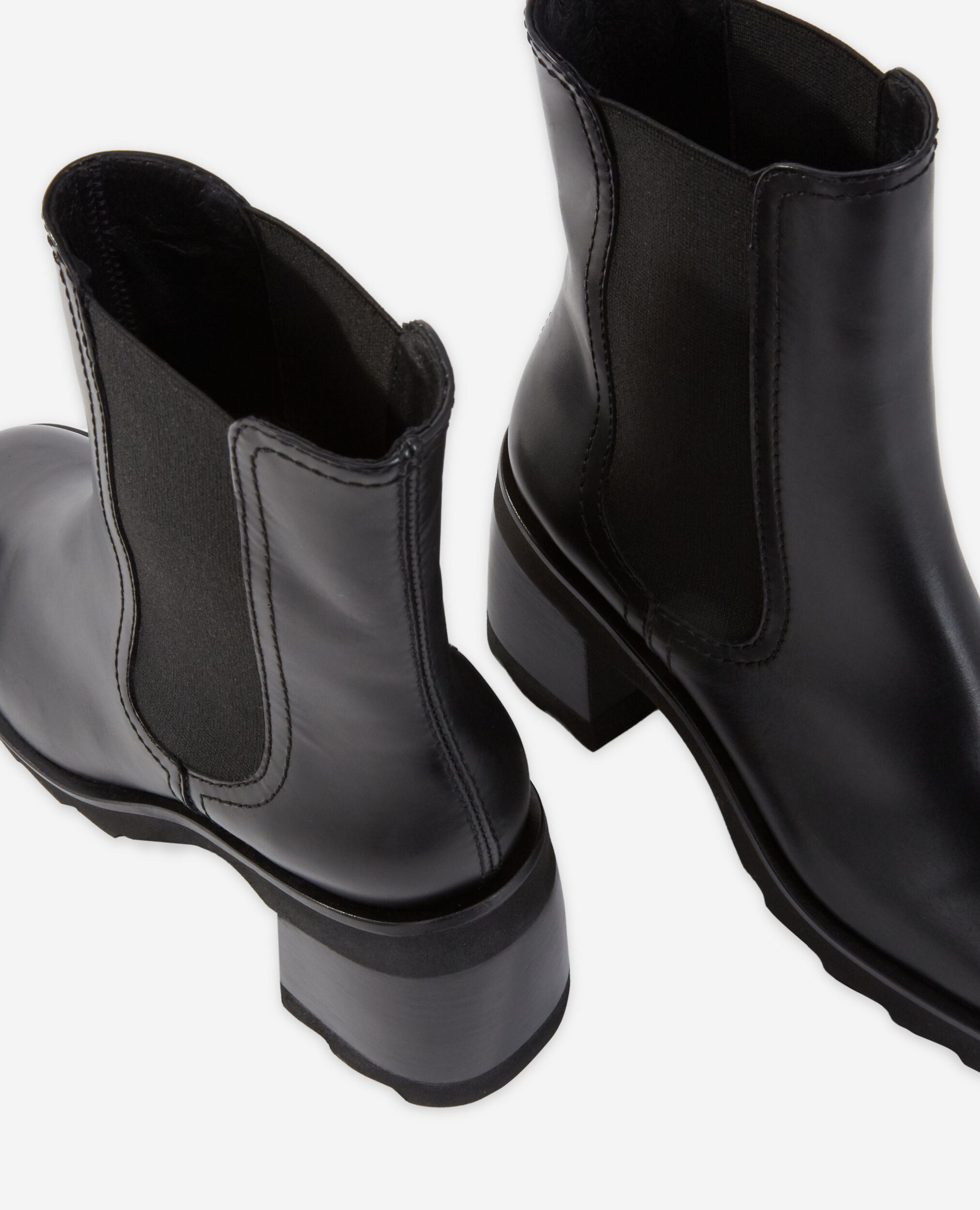 Black leather heeled boots, BLACK, hi-res image number null