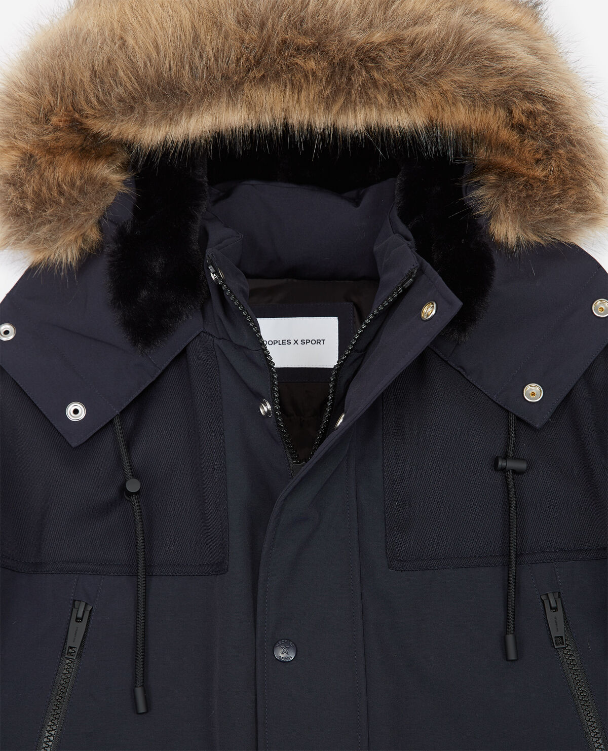 Blue short parka with hood