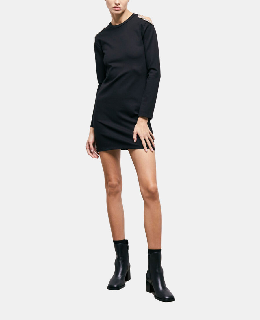 short black dress with shoulder details