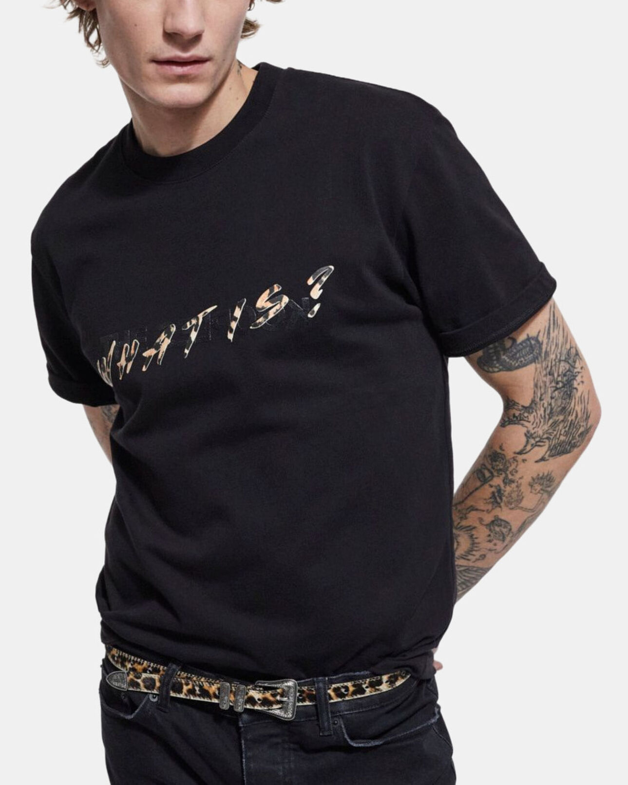 The Kooples MEN BLACK black and leopard print what is t-shirt