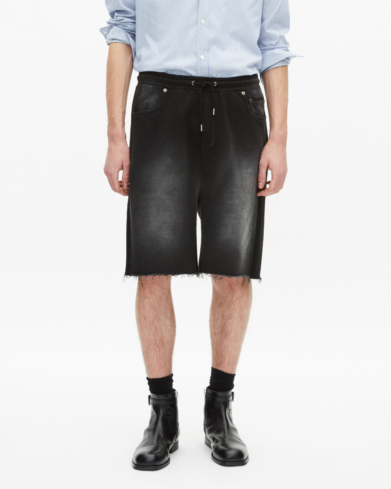 The Kooples MEN BLACK WASHED black washed cotton bermuda shorts