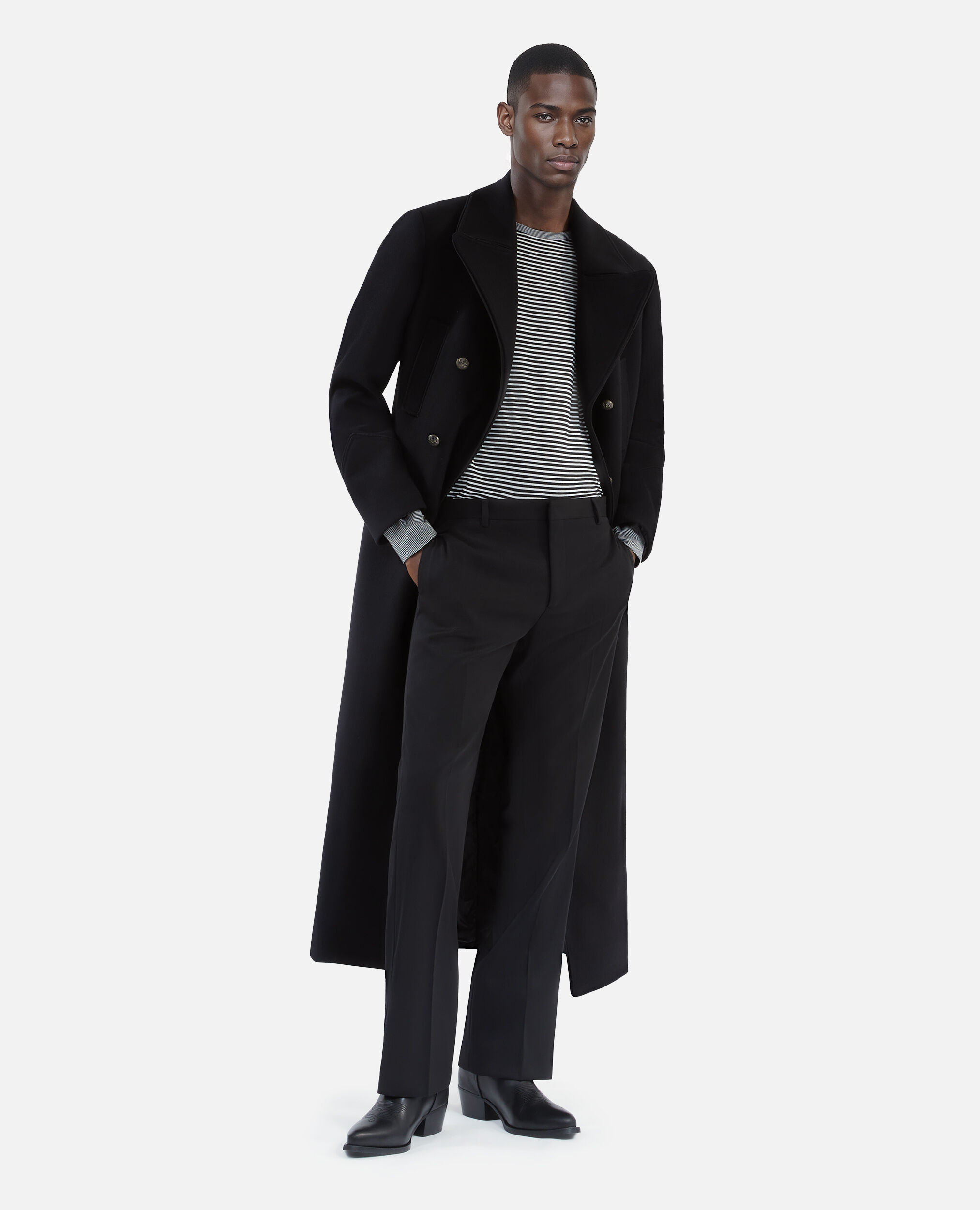 Pantalon droit en laine noir, BLACK, hi-res image number null