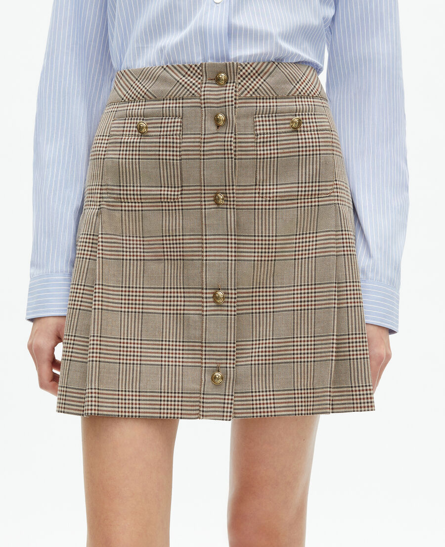 The Kooples WOMEN BEIGE-BROWN prince of wales short skirt beige