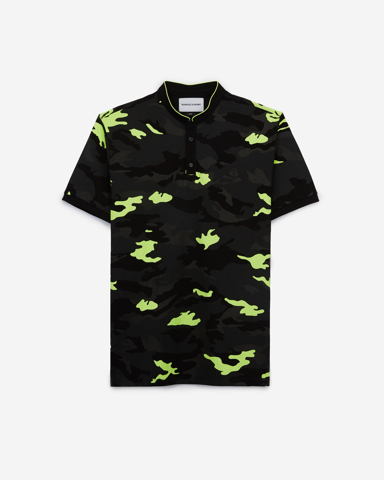 The Kooples MEN BLACK / FLUO YELLOW camouflage printed cotton polo shirt