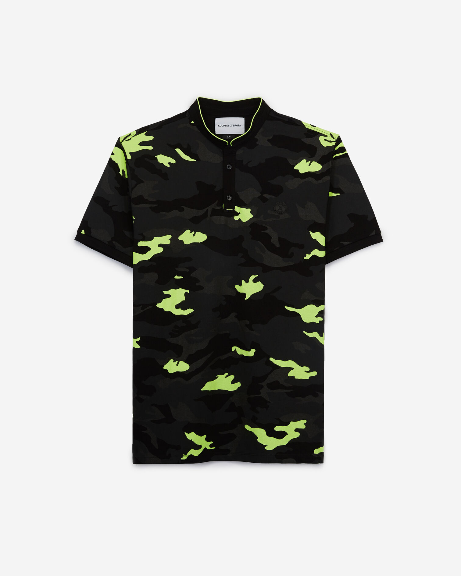 Camouflage printed cotton polo shirt, BLACK / FLUO YELLOW, hi-res image number null