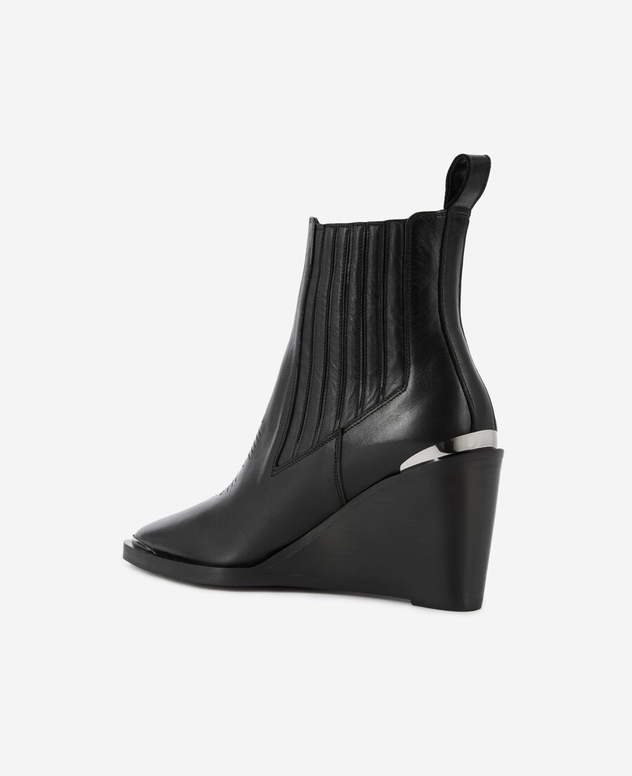 The Kooples WOMEN BLACK western ankle boots in black leather
