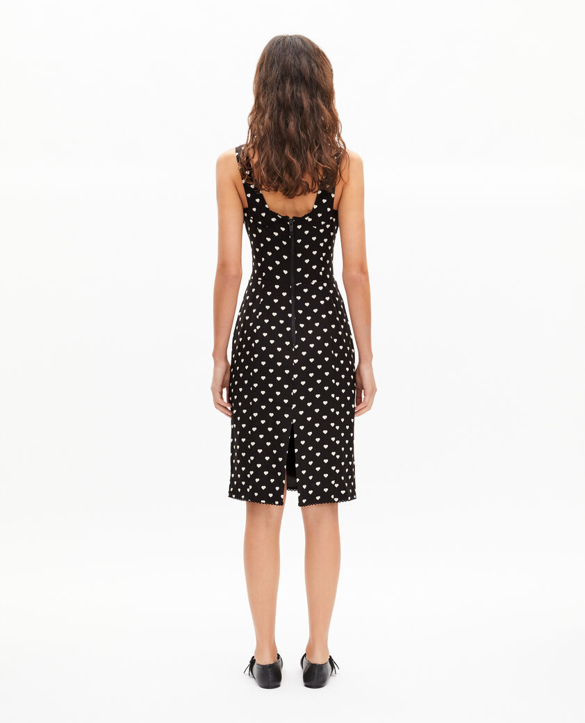 The Kooples WOMEN BLACK WHITE black corset-effect short dress with heart print