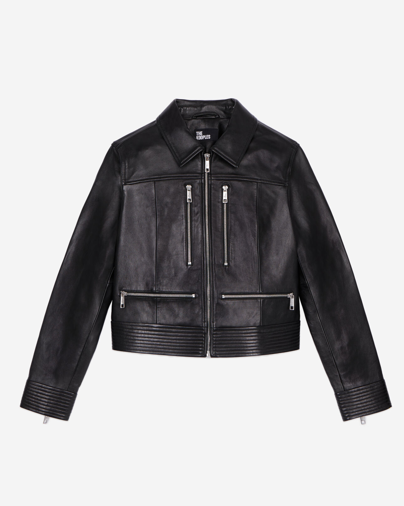 The Kooples WOMEN BLACK black leather biker jacket with zipper