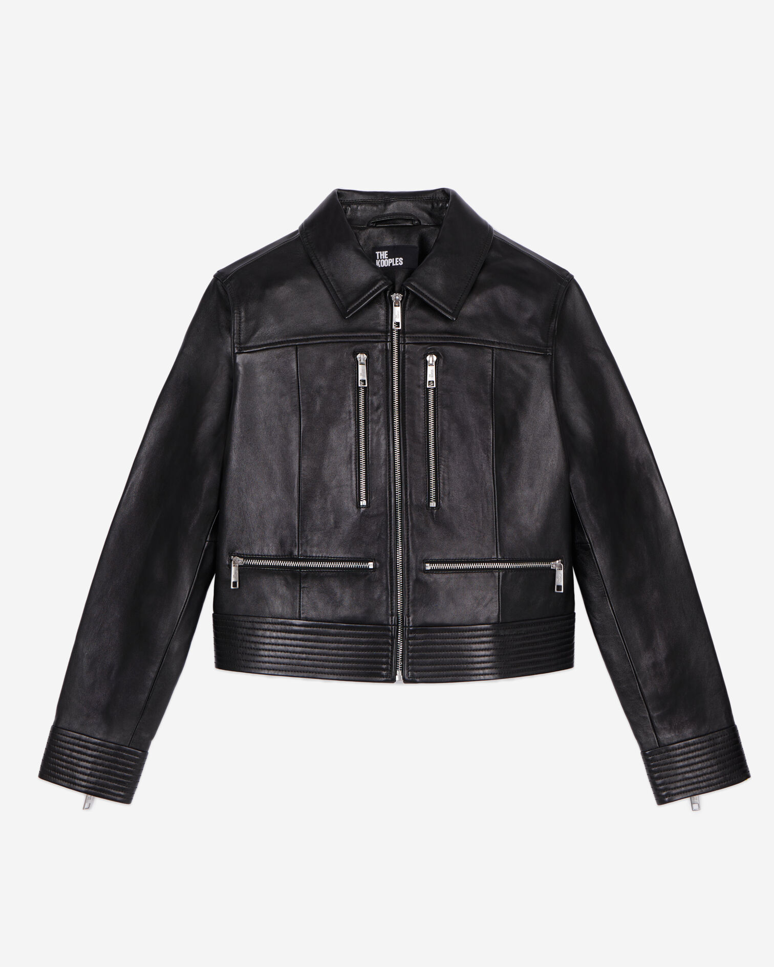 Black leather biker jacket with zipper, BLACK, hi-res image number null
