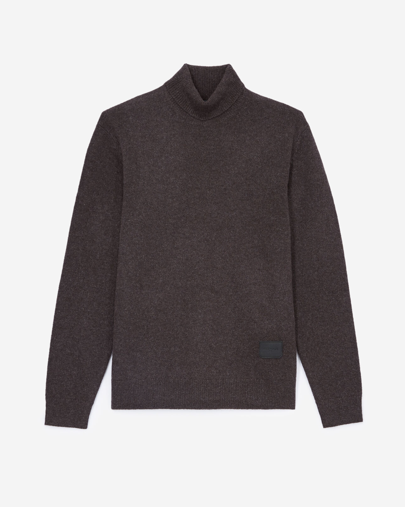 The Kooples MEN BROWN dark brown sweater in wool with turtleneck