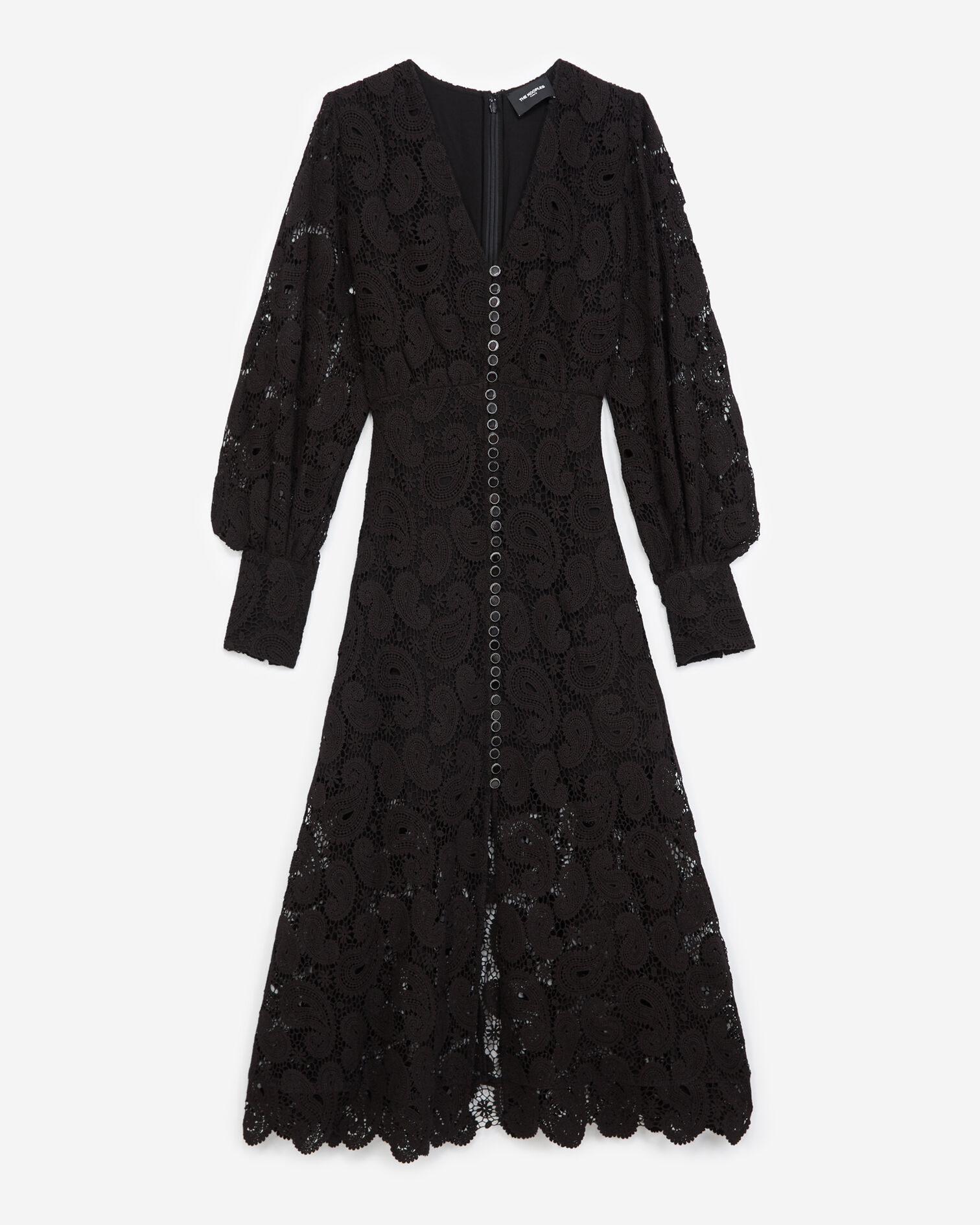 Long buttoned black lace dress, BLACK, hi-res image number null