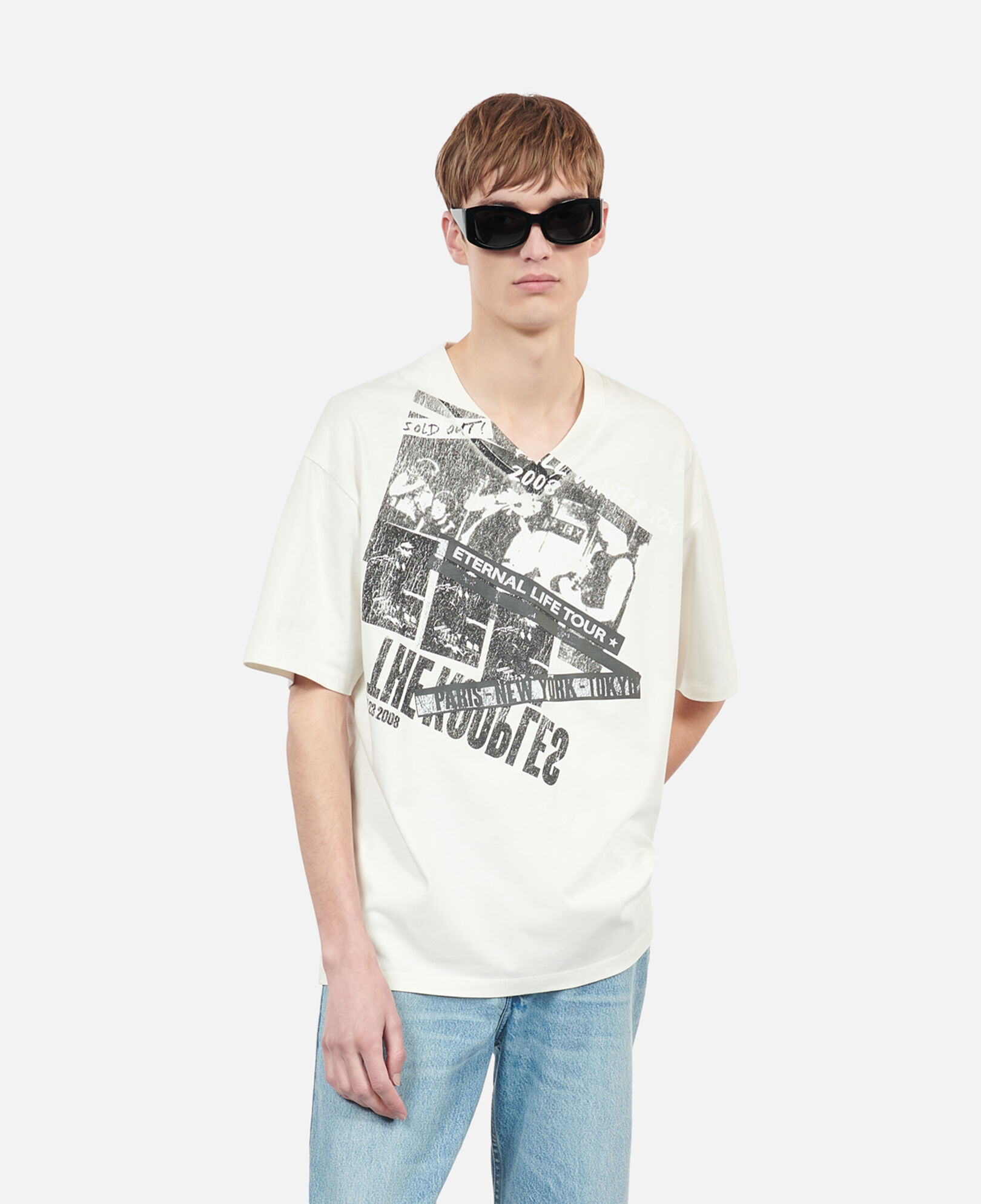 The Kooples HERREN ECRU ecrufarbenes t-shirt „eternal life tour“
