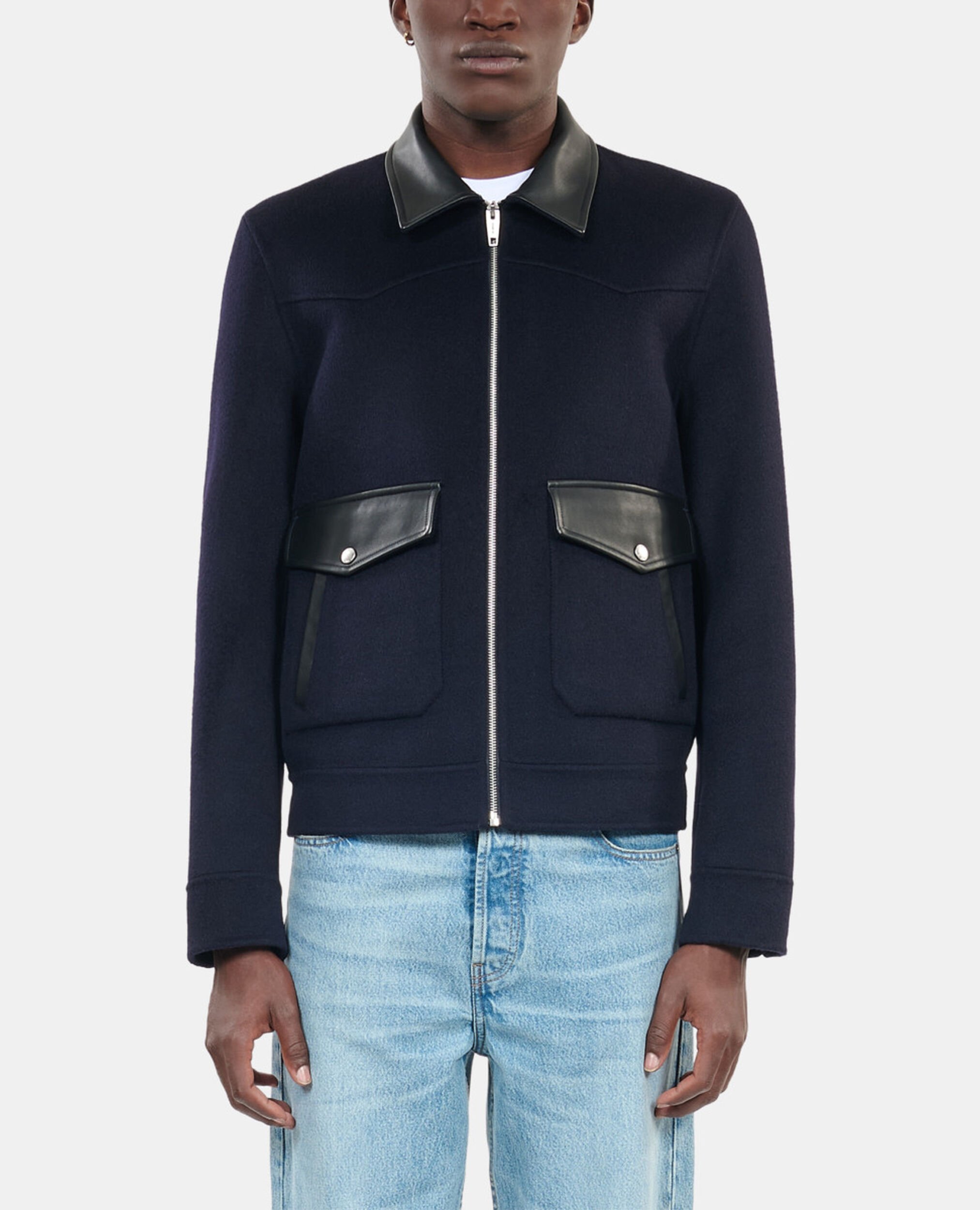Navy blue double-faced wool jacket, NAVY, hi-res image number null