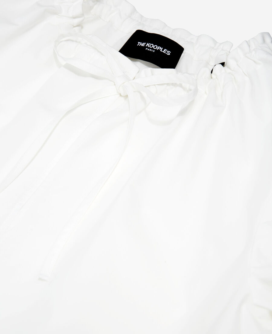 The Kooples F WHITE white cotton top with pleated tie-drop neck