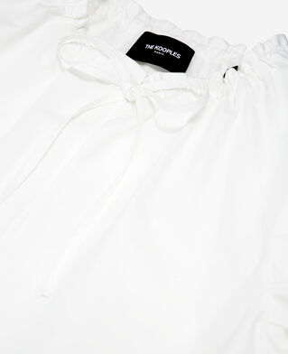 The Kooples F WHITE white cotton top with pleated tie-drop neck