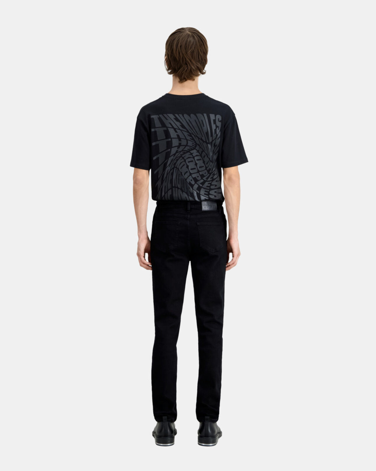 The Kooples HOMME BLACK jean noir slim avec poche en cuir
