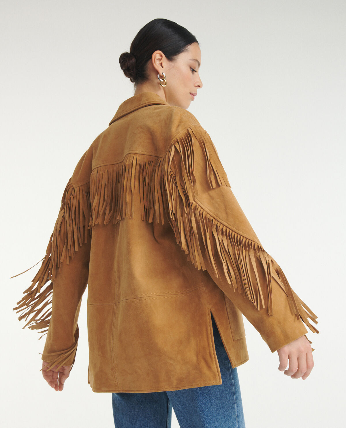 Blouson cuir su d camel franges The Kooples