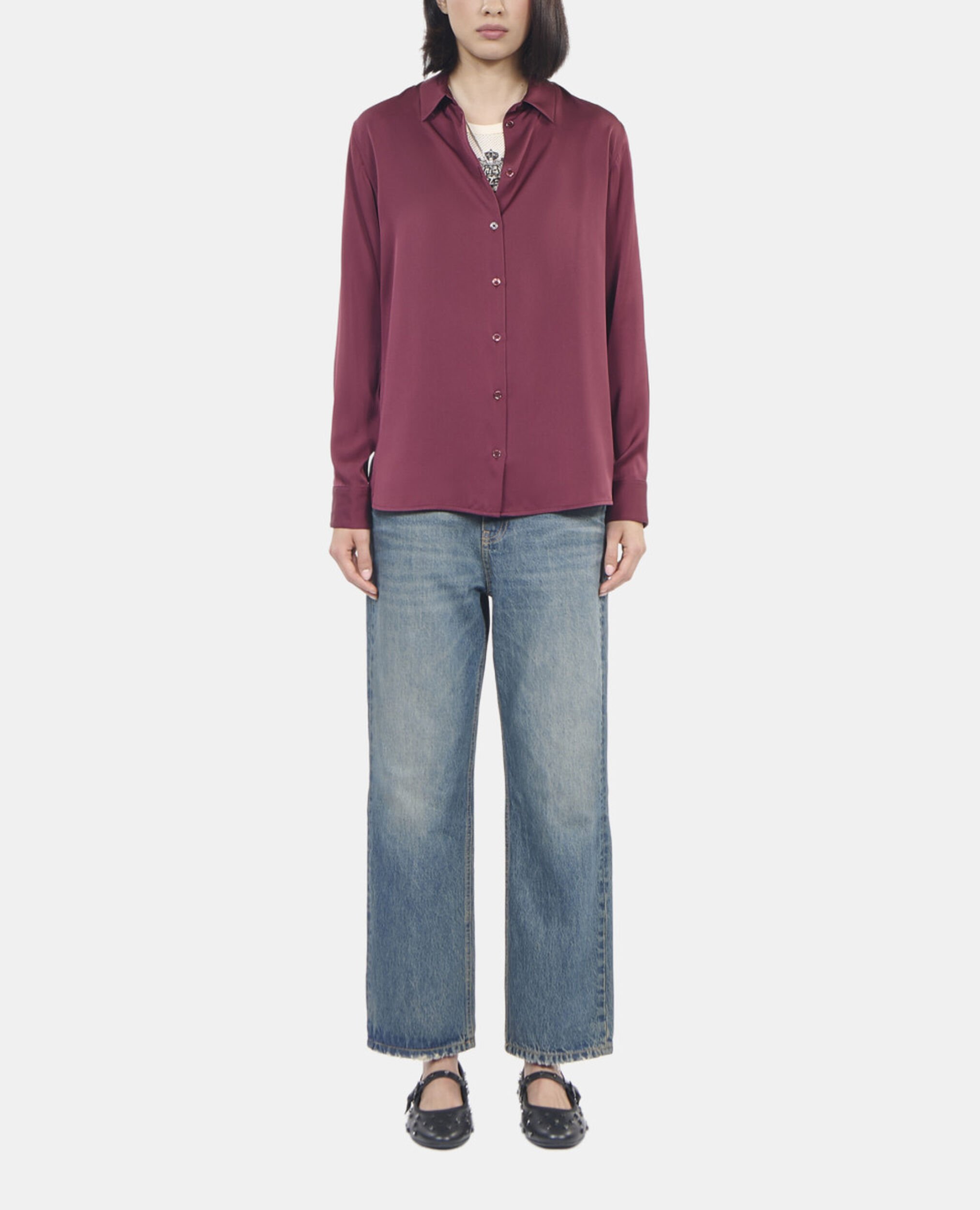 Burgundy silk shirt, BURGUNDY, hi-res image number null