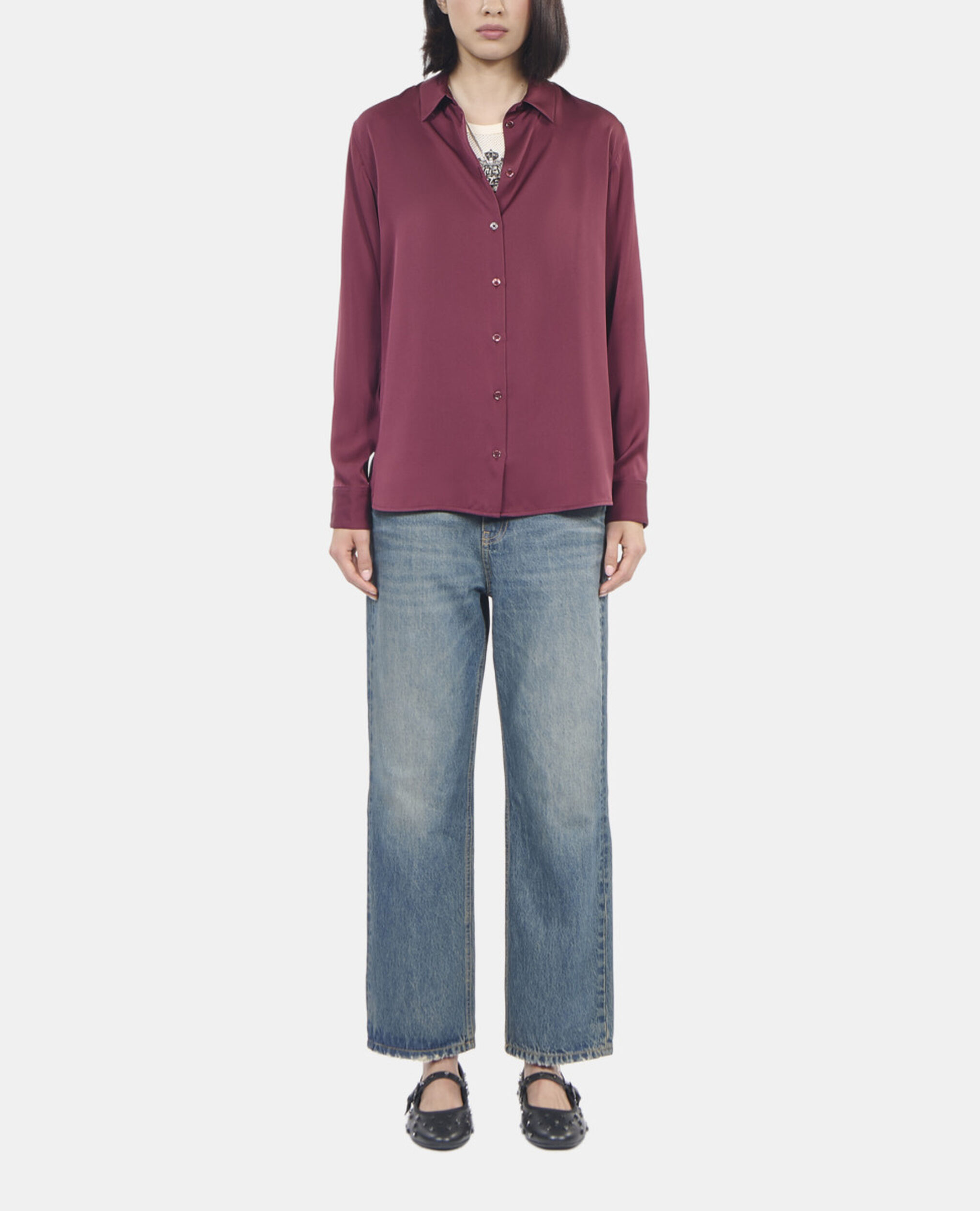 Burgundy silk shirt, BURGUNDY, hi-res image number null