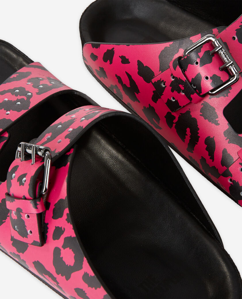 The Kooples WOMEN PINK printed leather sandals with double straps