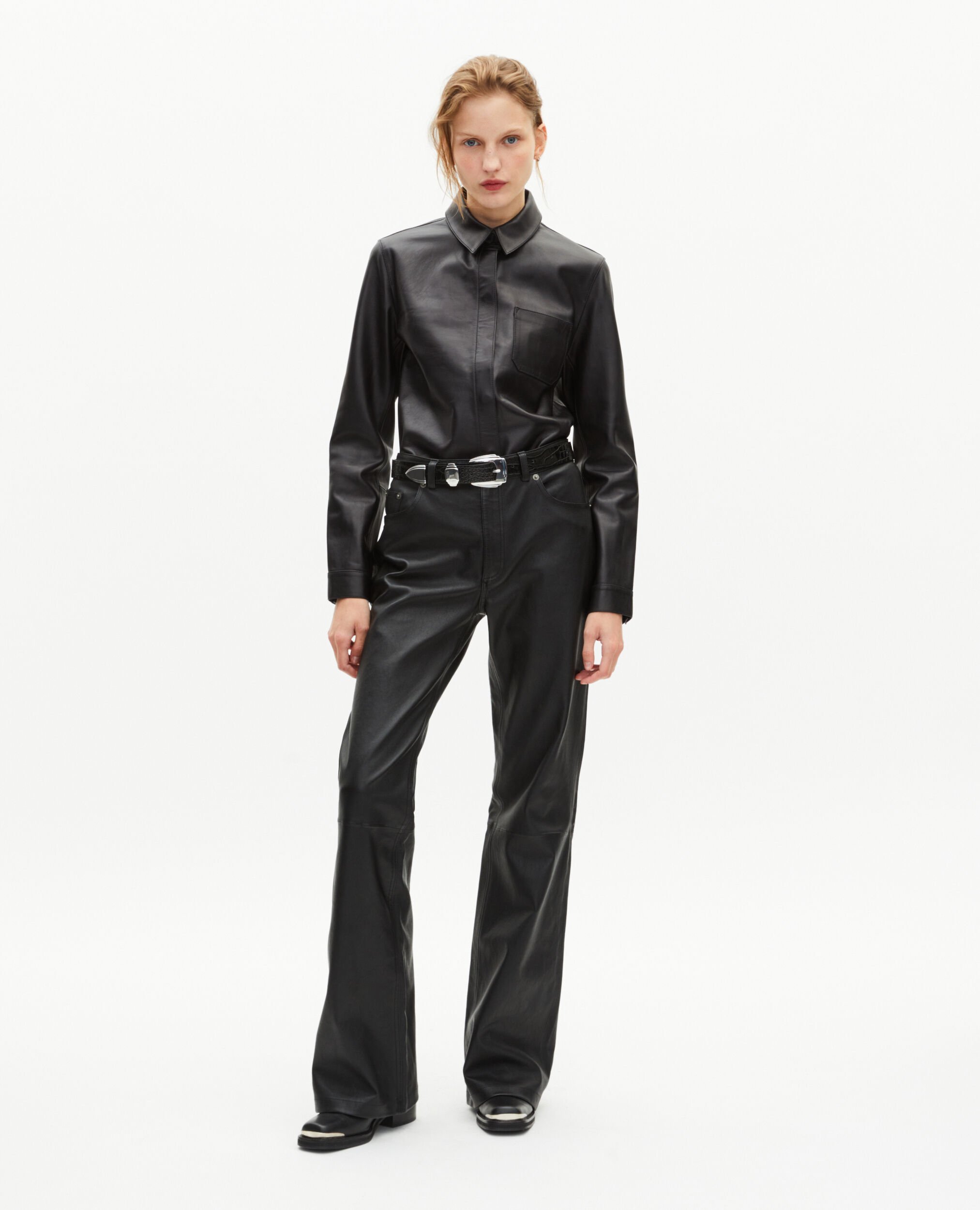 Chemise en cuir noire, BLACK, hi-res image number null