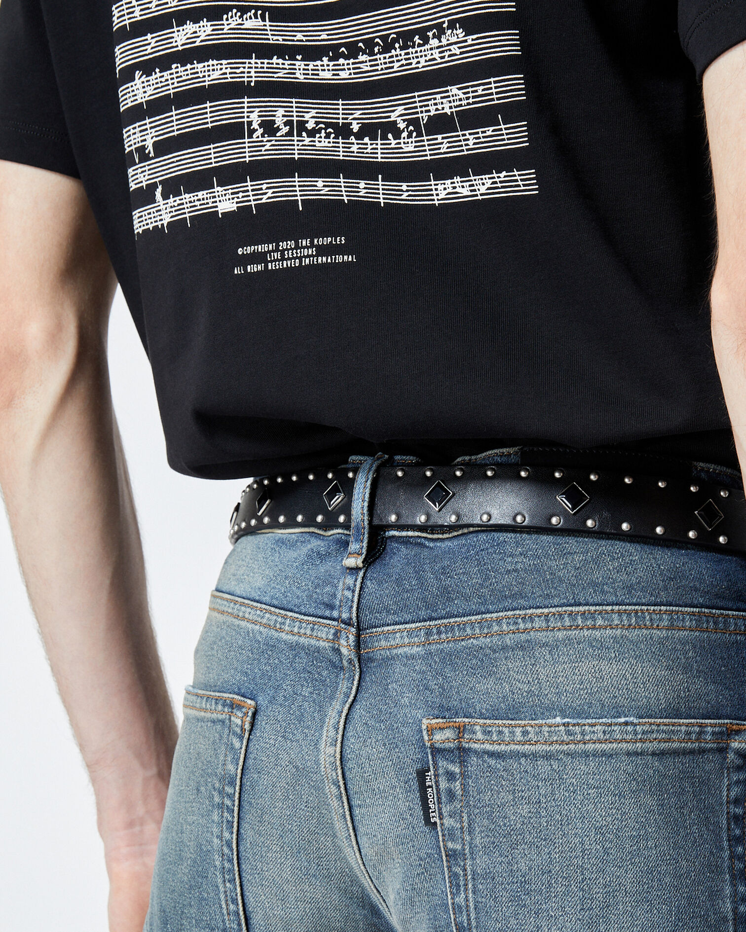 Studded smooth leather skinny black belt, BLACK, hi-res image number null