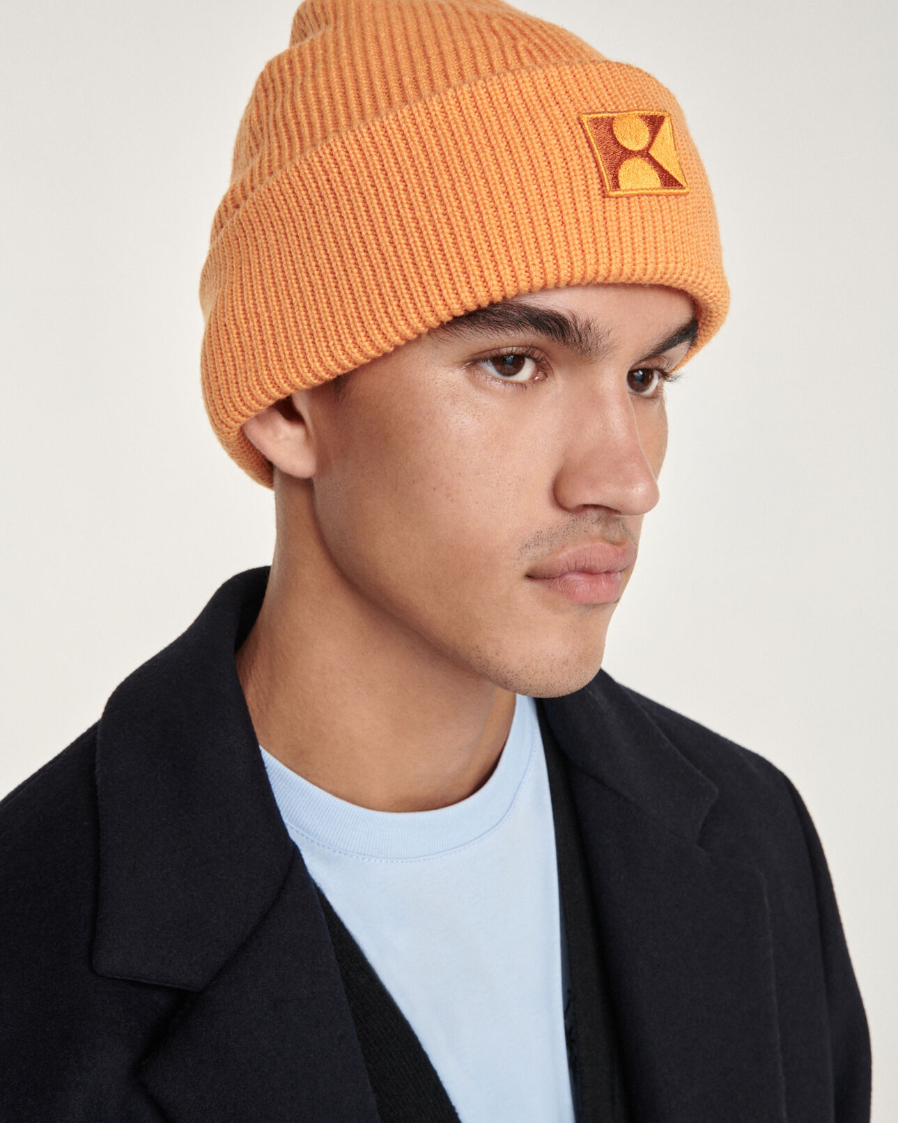 The Kooples MIXTE ORANGE bonnet orange laine xl patch brodé k