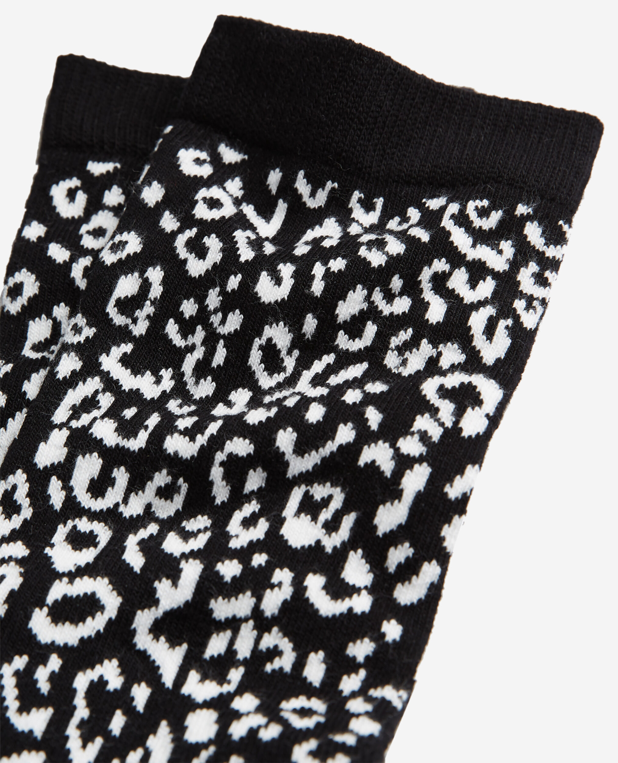 Schwarze Baumwollsocken mit Leopardenmuster, BLACK WHITE, hi-res image number null