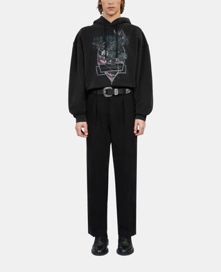 The Kooples MEN BLACK WASHED black hoodie with chaos eagle serigraphy