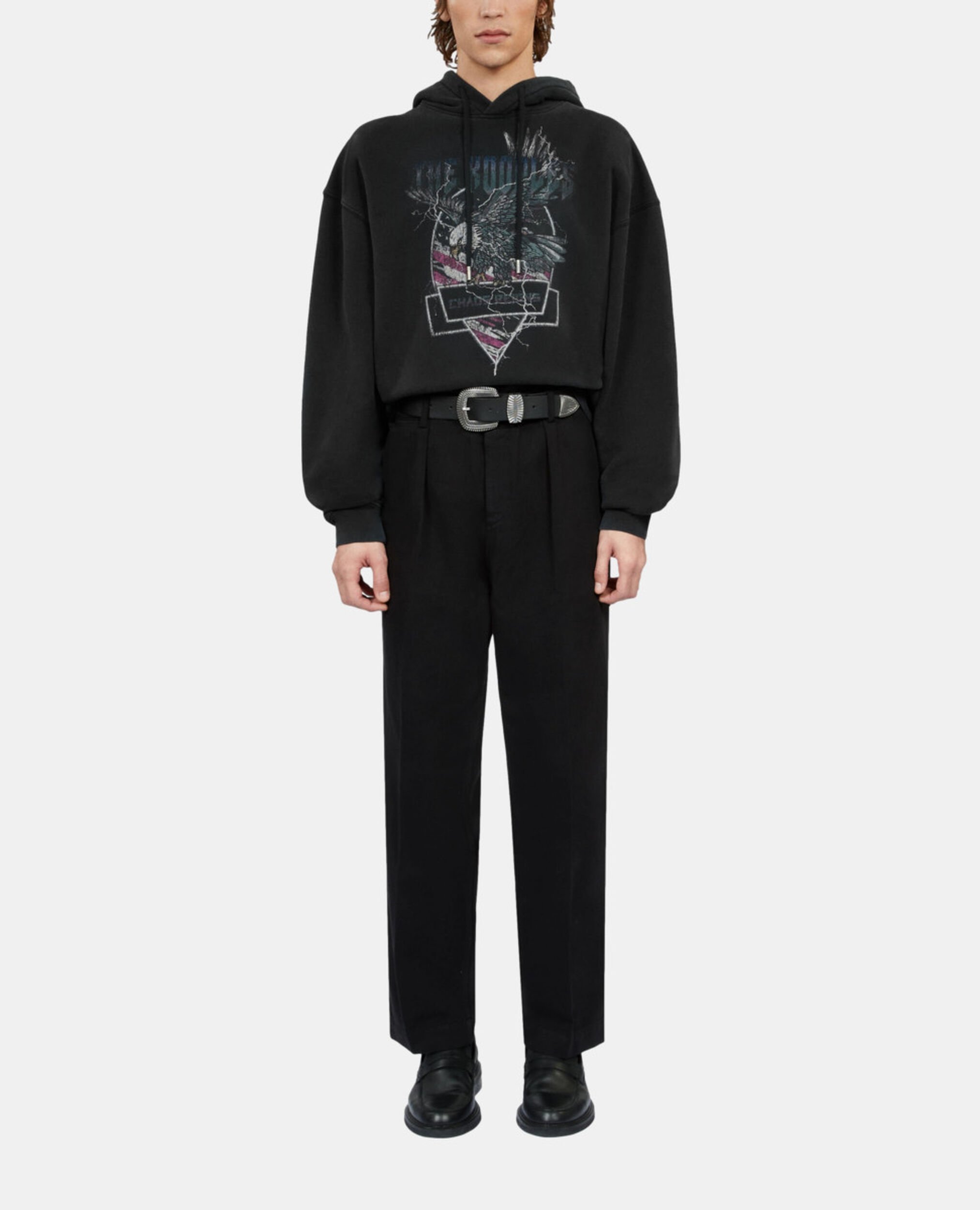 Black hoodie with Chaos eagle serigraphy, BLACK WASHED, hi-res image number null