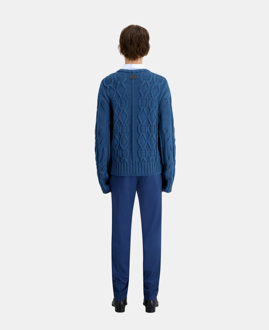 blue cable wool sweater