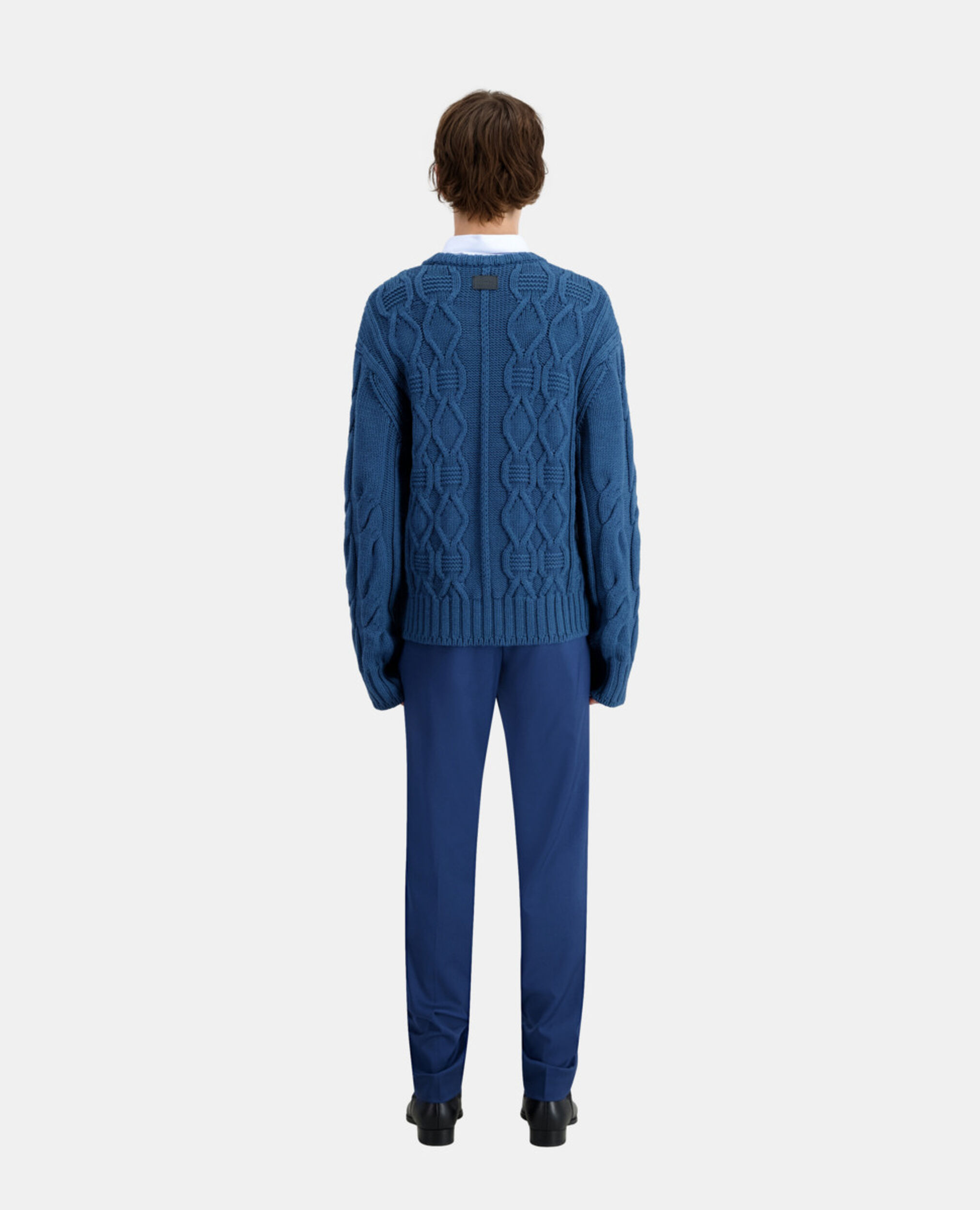 Blue cable wool sweater, BLUE PETROL, hi-res image number null