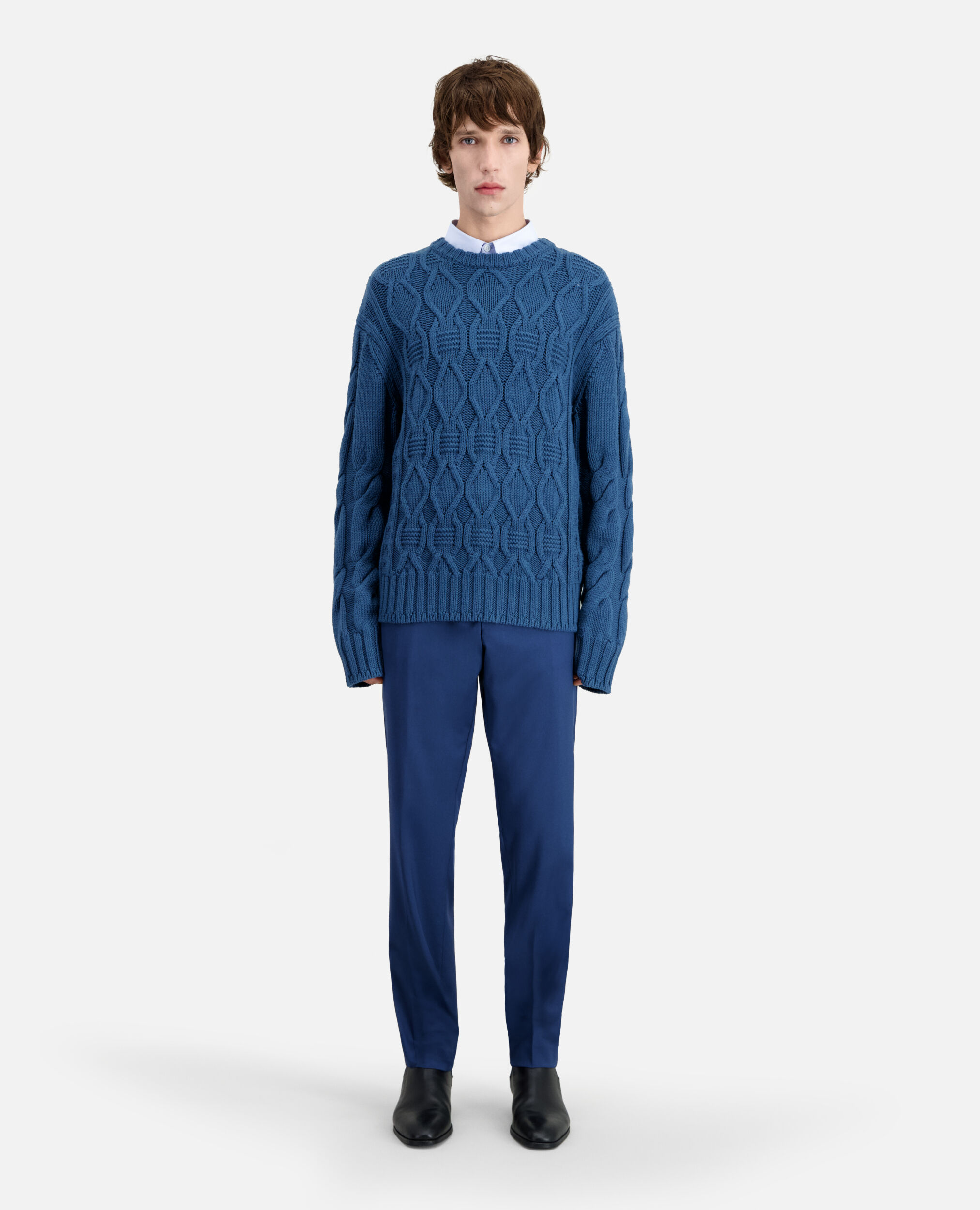 Blue cable wool sweater, BLUE PETROL, hi-res image number null