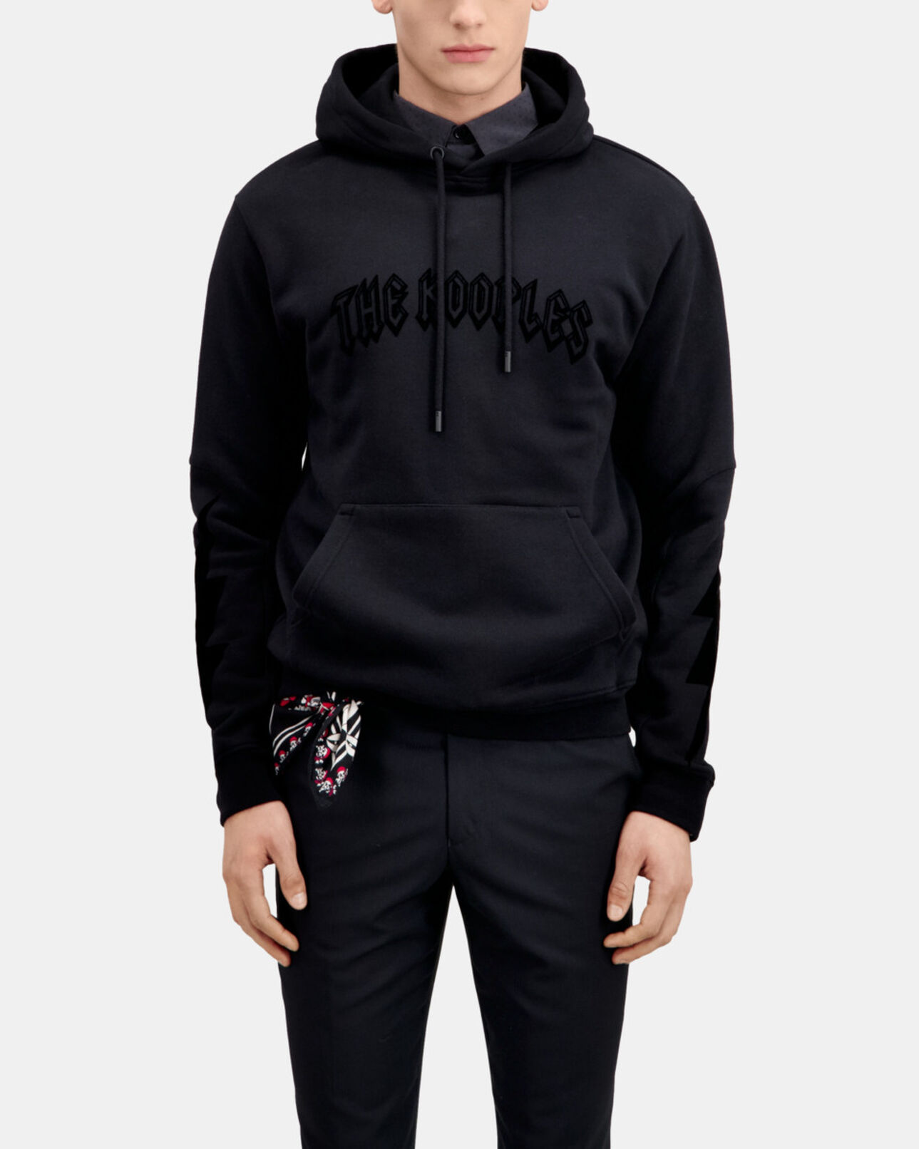 The Kooples HERREN BLACK herren schwarzes kapuzensweatshirt mit beflockung
