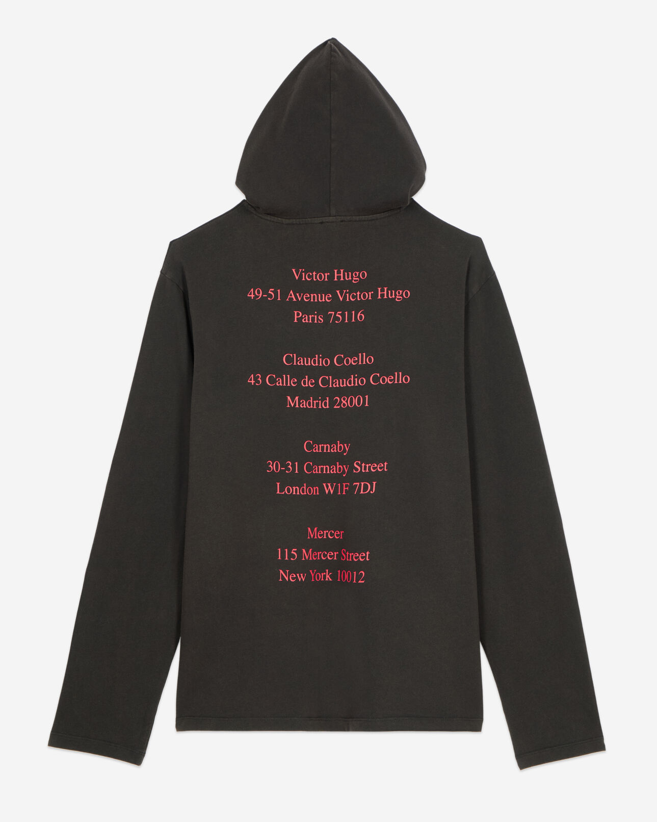 The Kooples MEN BLACK WASHED long-sleeved black hooded locations serigraphy t-shirt