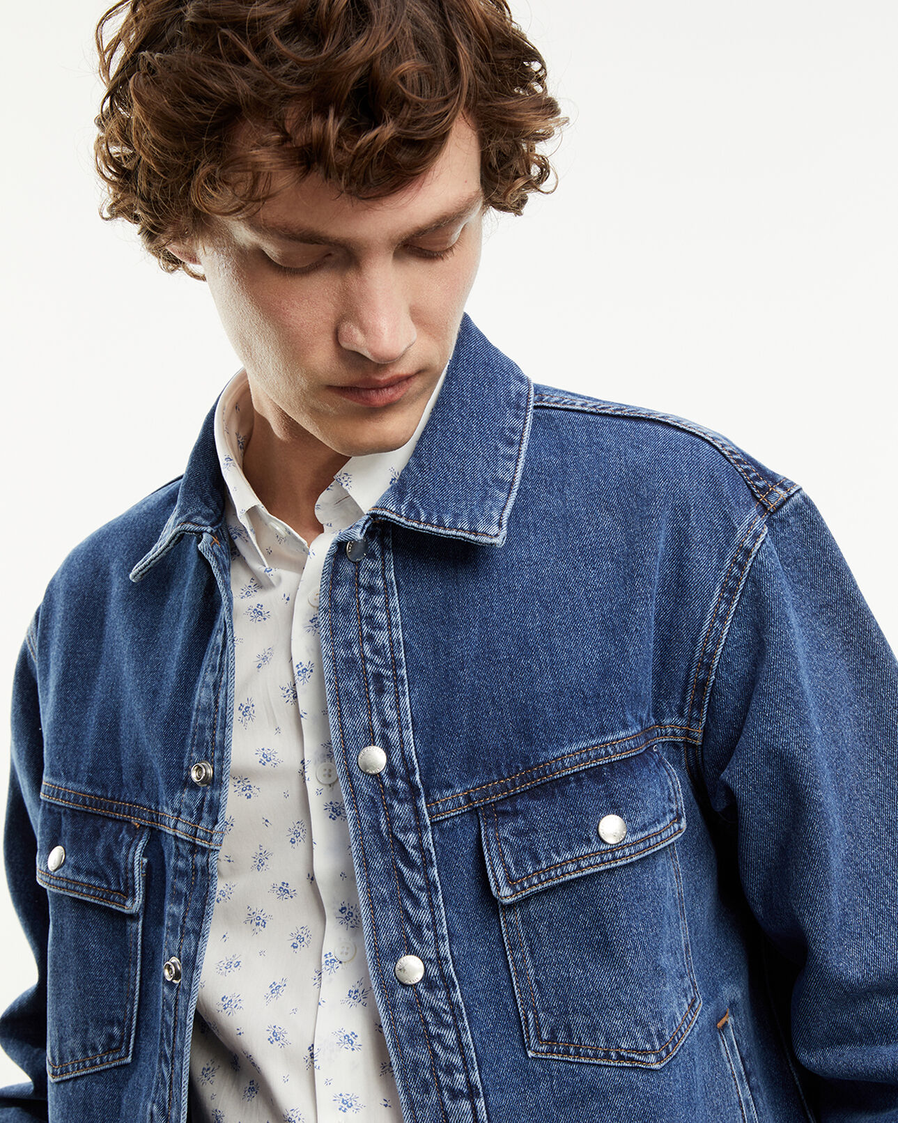 The Kooples MEN BLEU INDIGO blue denim jacket with press studs